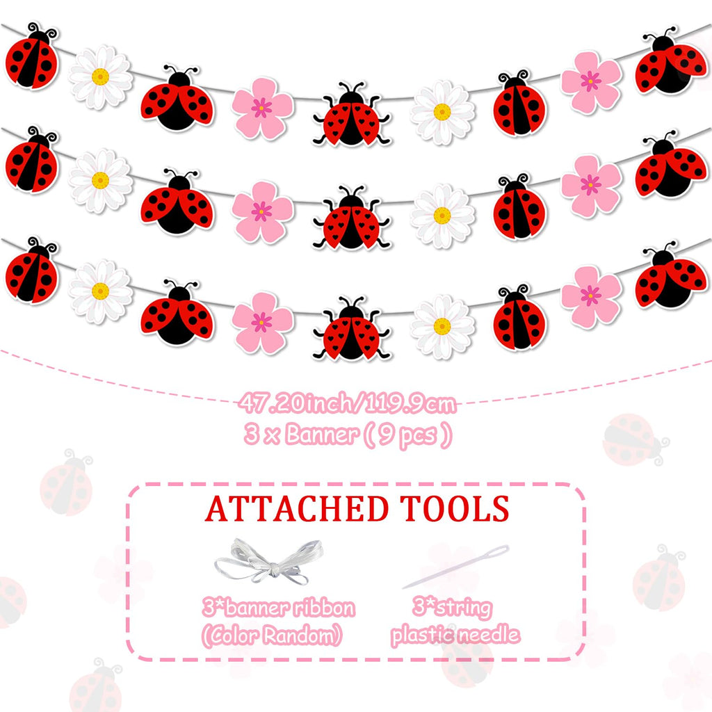 Festiblast Ladybug Daisy Banner – 3-Piece Spring Insect Theme Party Decor