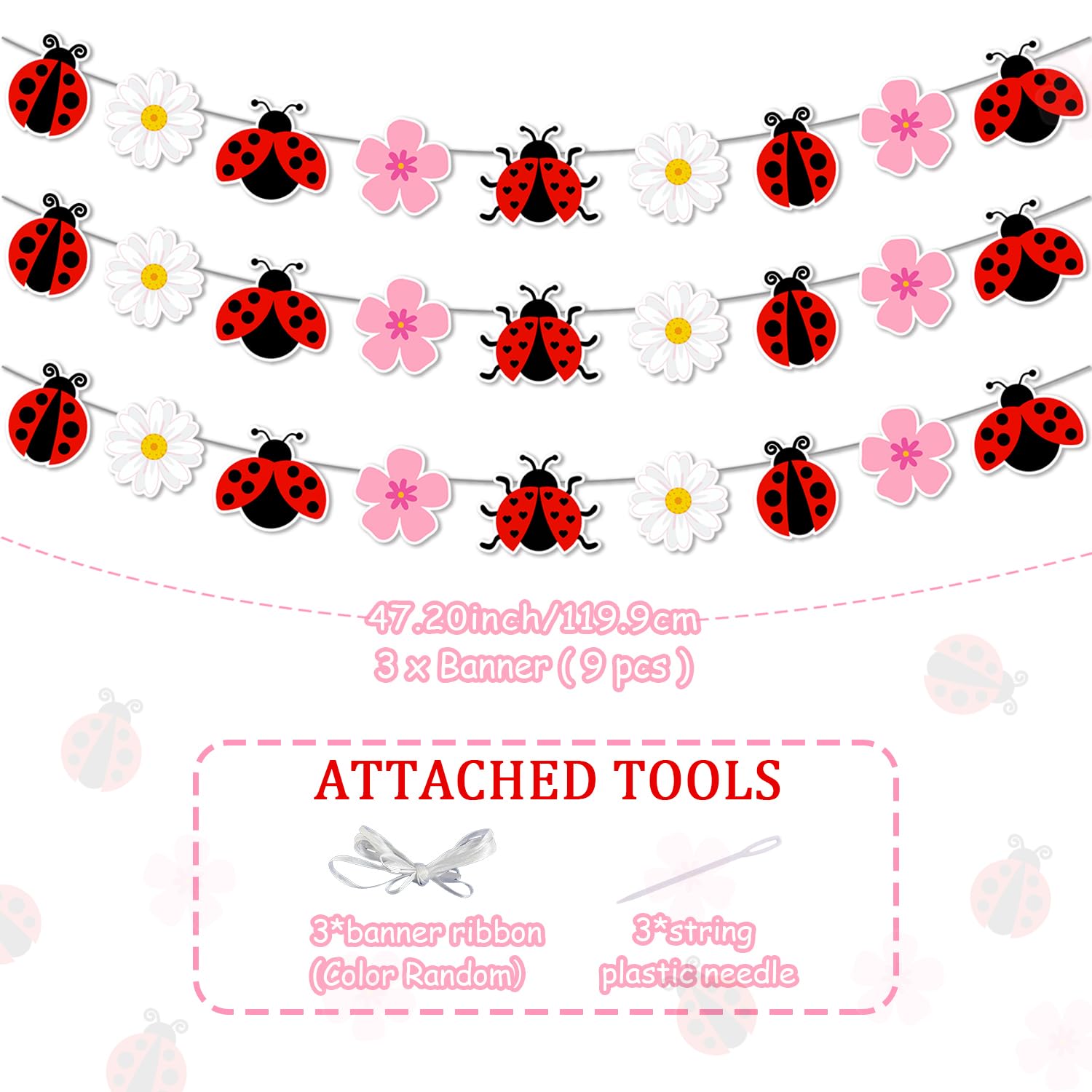 Festiblast Ladybug Daisy Banner – 3-Piece Spring Insect Theme Party Decor