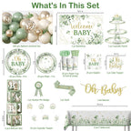 Fexivo 286 Pcs Sage Green Baby Shower Decorations Set — Serves 25 Guests | All-in-One Party Kit
