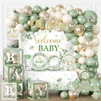 Fexivo 286 Pcs Sage Green Baby Shower Decorations Set — Serves 25 Guests | All-in-One Party Kit