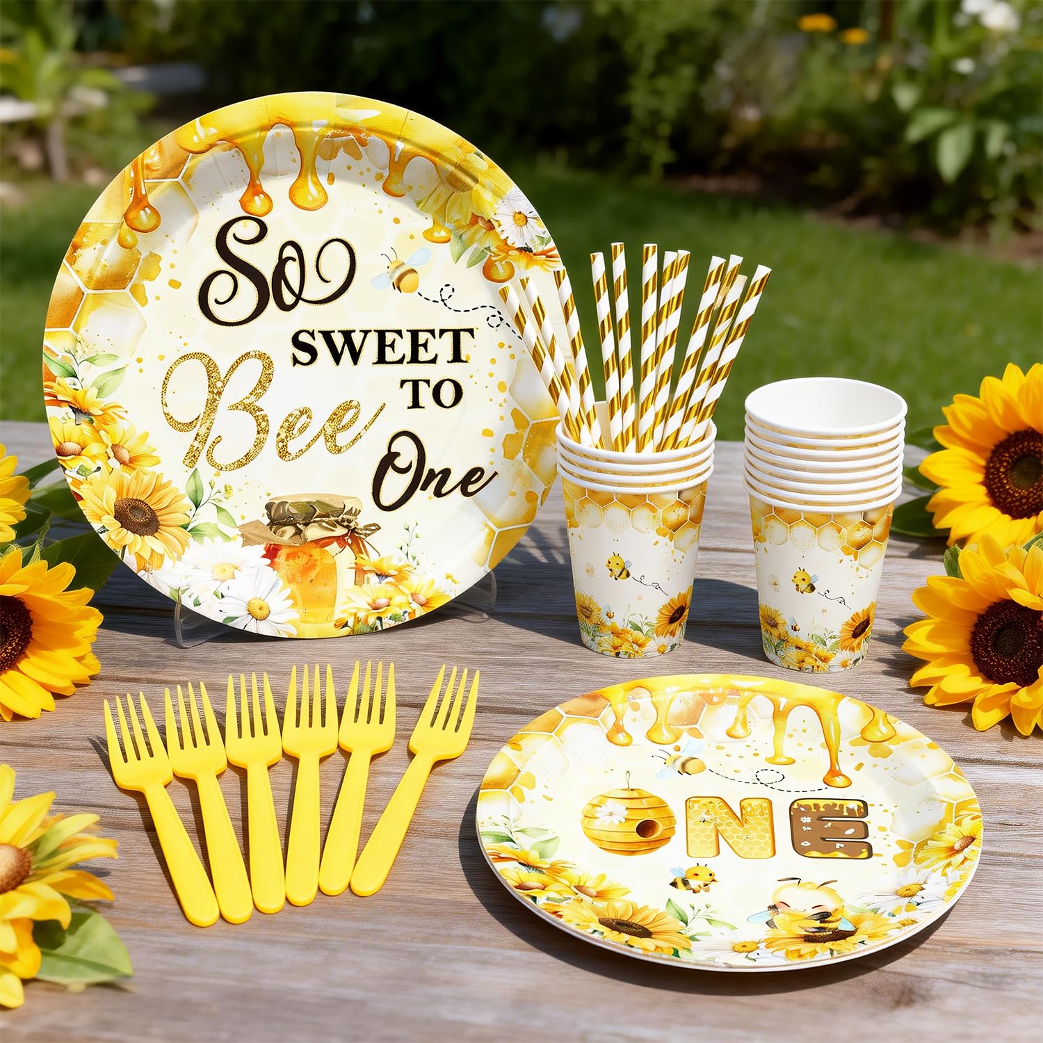 Fexivo 272-Piece First Bee Day Decorations for Girls – All-In-One 1st Birthday Kit