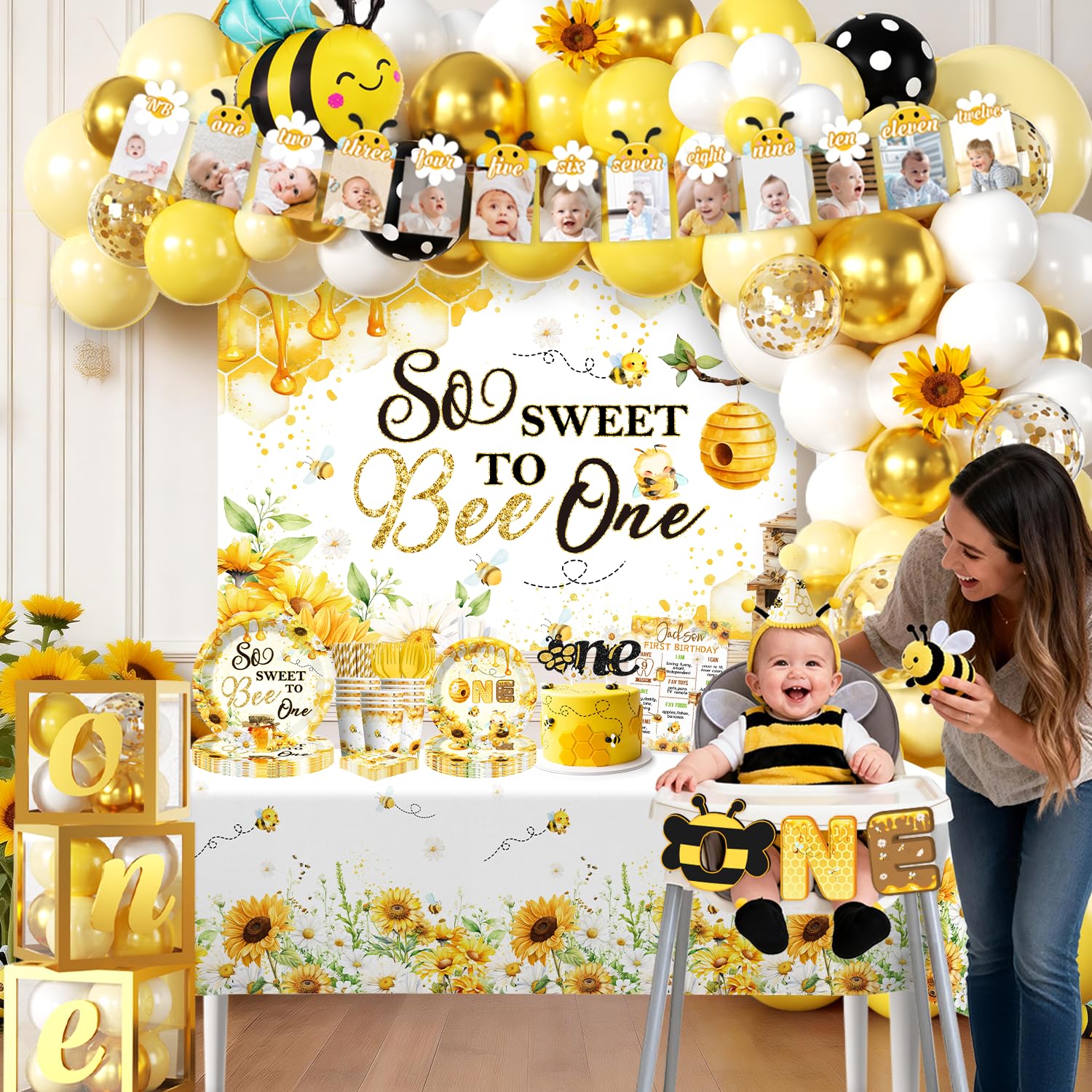Fexivo 272-Piece First Bee Day Decorations for Girls – All-In-One 1st Birthday Kit