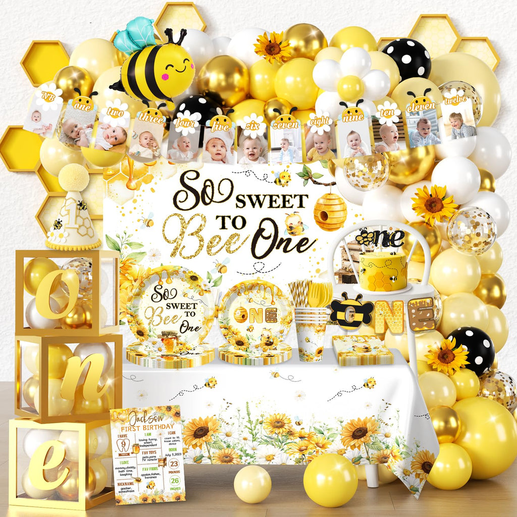 Fexivo 272-Piece First Bee Day Decorations for Girls – All-In-One 1st Birthday Kit