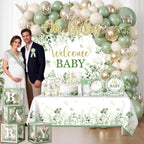 Fexivo 286 Pcs Sage Green Baby Shower Decorations Set — Serves 25 Guests | All-in-One Party Kit