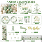 Fexivo 286 Pcs Sage Green Baby Shower Decorations Set — Serves 25 Guests | All-in-One Party Kit