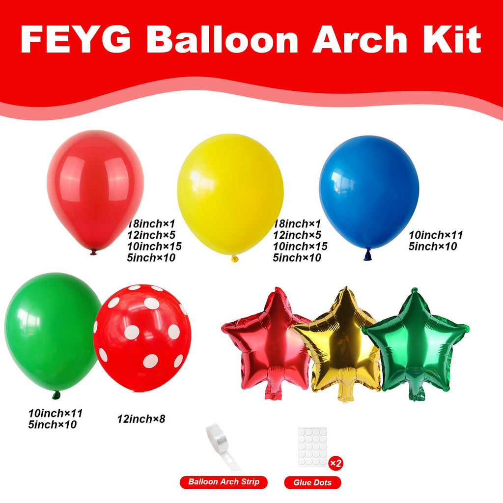 FEYG Red Blue Green Yellow Balloon Kit – 3 Star Balloons for Game-Themed Birthday Parties