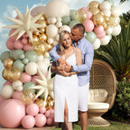FEYG Sage Green Pink Balloon Arch Kit – Gold Confetti & Star Balloons for Safari, Bridal Showers, Birthday Parties