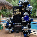FEYG Blue and Black Balloons – 50pcs 12in Royal Blue, Black & Silver Confetti with Ribbon