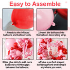 FEYG Valentine's Day Balloon Arch Kit – 121 Pcs Red & Pink Garland with Heart and Star Foil Balloons