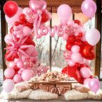 FEYG Valentine's Day Balloon Arch Kit – 121 Pcs Red & Pink Garland with Heart and Star Foil Balloons