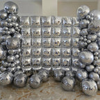 FEYG Metallic Silver Double-Sided Square Foil Balloons Wall Kit – 25x19in Backdrop for Weddings, Parties, and Celebrations