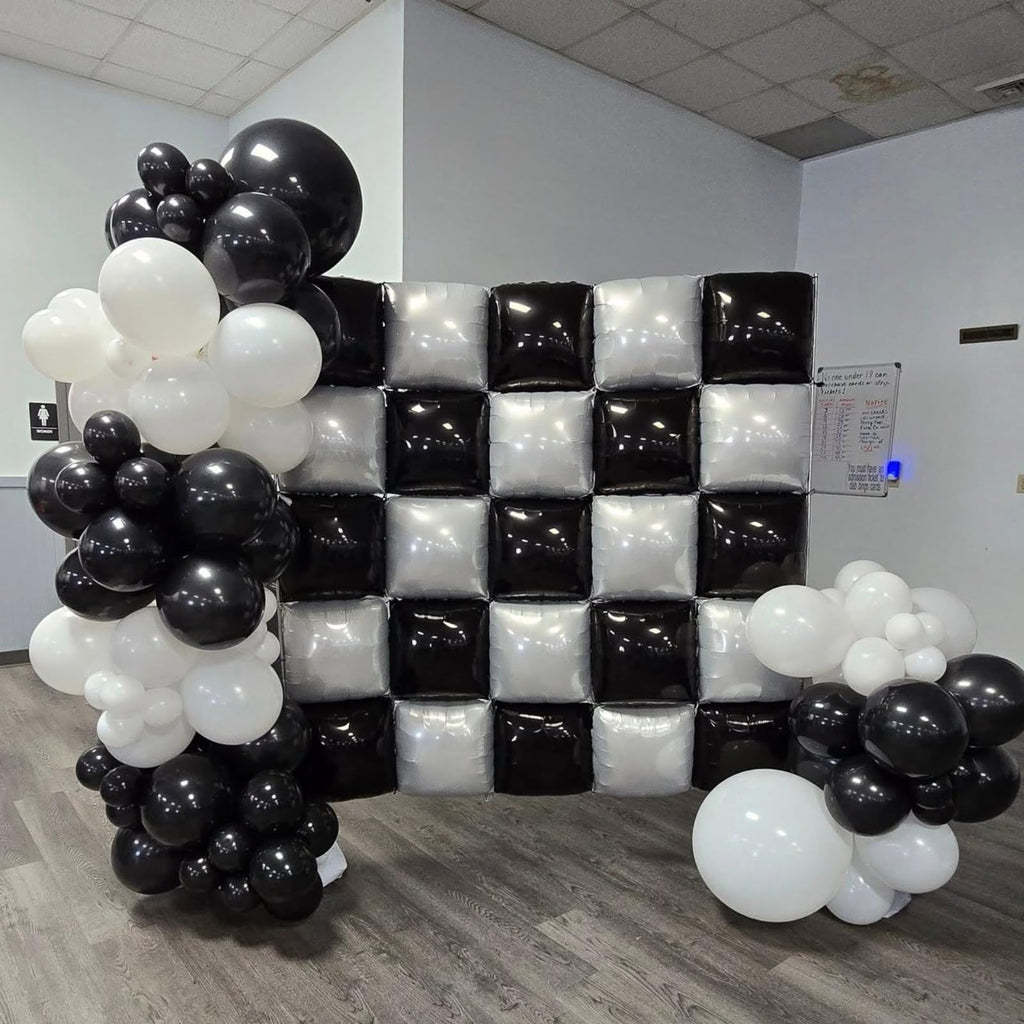 FEYG Black & Pearl White Double-Sided Square Foil Balloon Wall Kit, 19-Inch – Wedding & Party Backdrop
