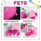 FEYG Pink & Silver Balloon Arch Kit – 120pcs Pastel Pink, Hot Pink & Silver 4D Star Balloons