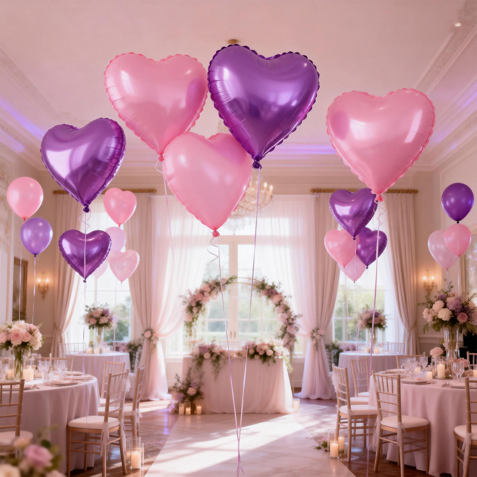 FEYG Pink Purple Heart Foil Balloons – 15 Pack, 18-Inch Heart Decor for Valentine’s Day, Weddings & Parties