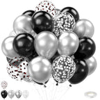 FEYG Black and Silver Balloons 12 Inch – 30pcs Metallic Confetti for Graduation and Birthday Parties