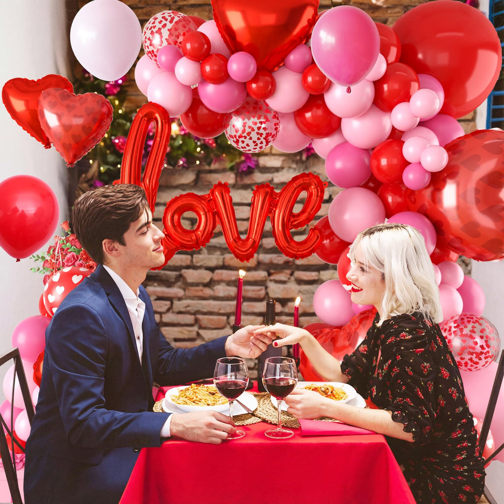 FEYG Valentine's Day Balloon Arch Kit – 121 PCS Hot Pink & Red Balloons + Love Letters