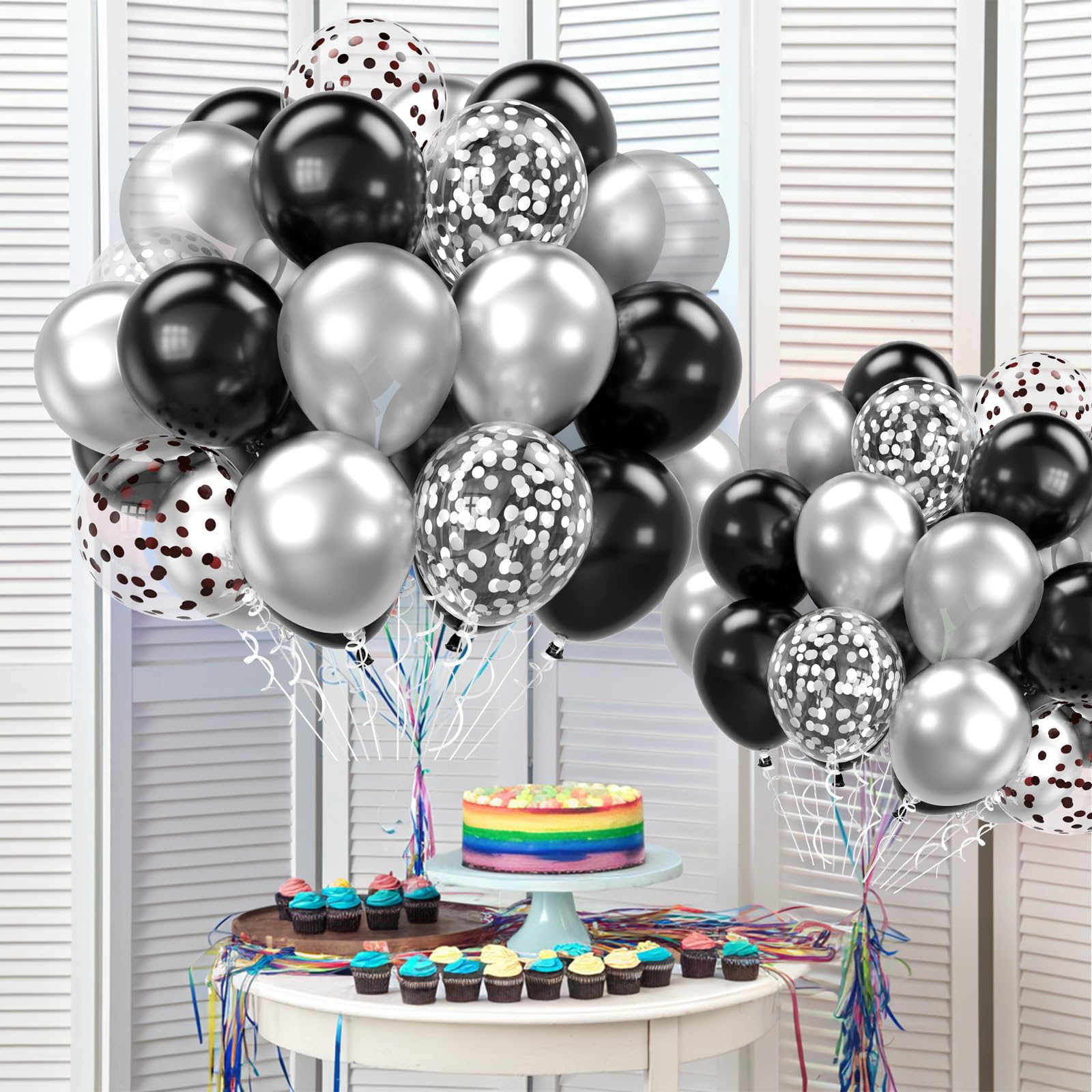 FEYG Black and Silver Balloons 12 Inch – 30pcs Metallic Confetti for Graduation and Birthday Parties