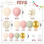 FEYG Sage Green Pink Balloon Arch Kit – Gold Confetti & Star Balloons for Safari, Bridal Showers, Birthday Parties