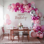 FEYG Pink & Silver Balloon Arch Kit – 120pcs Pastel Pink, Hot Pink & Silver 4D Star Balloons