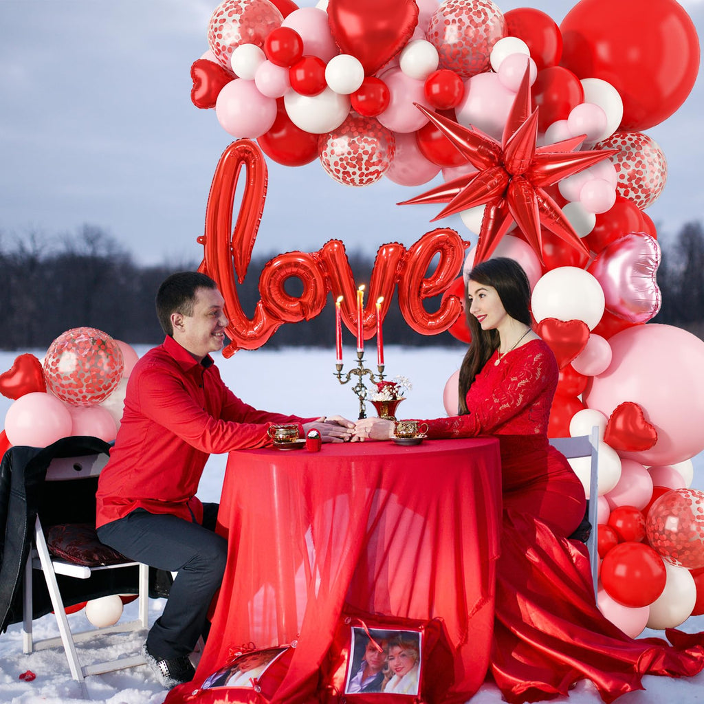 FEYG Valentines Day Balloon Arch Kit | 121 Pcs Red Pink White Garland with Heart & Love Foil Balloons