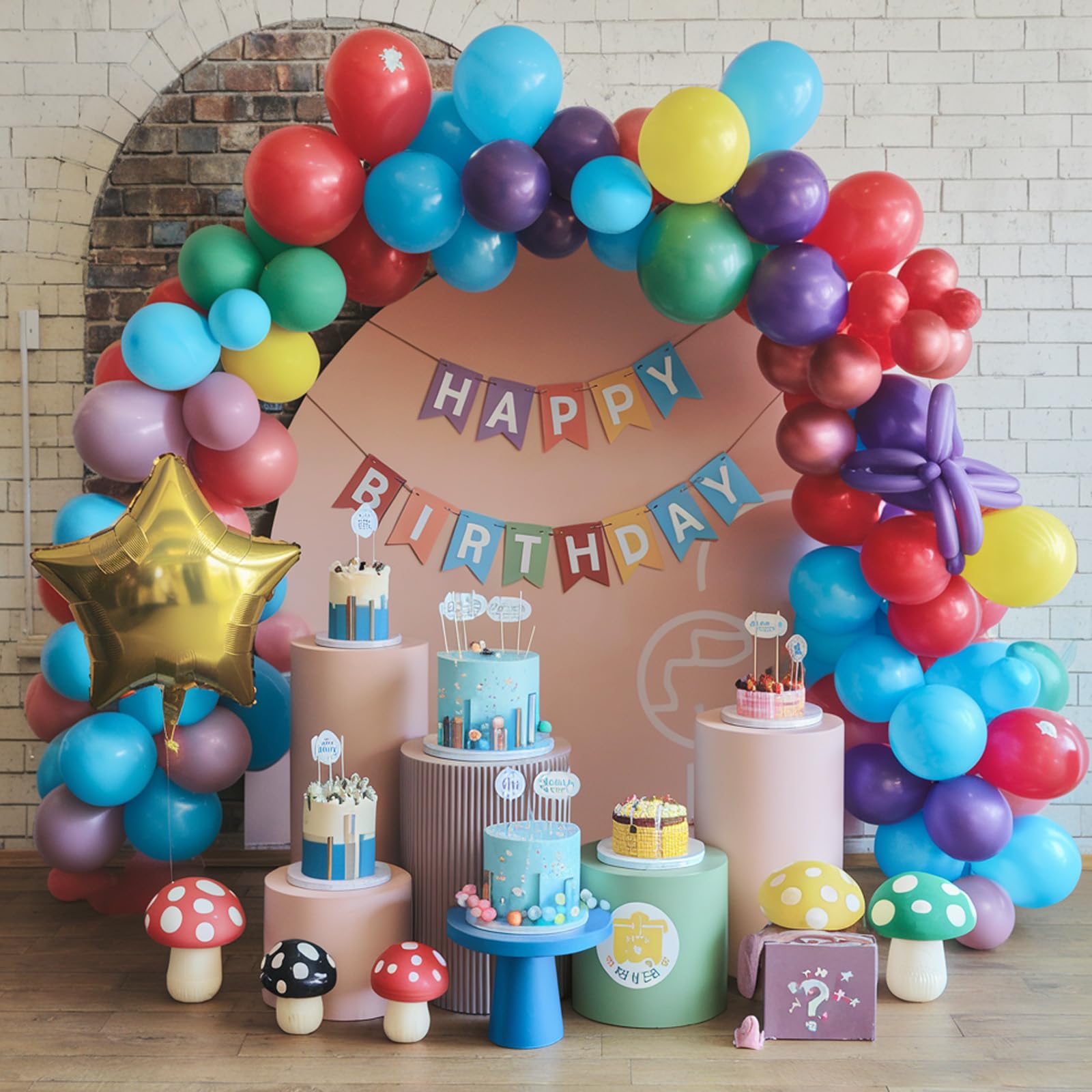 FEYG Red Blue Green Yellow Balloon Kit – 3 Star Balloons for Game-Themed Birthday Parties