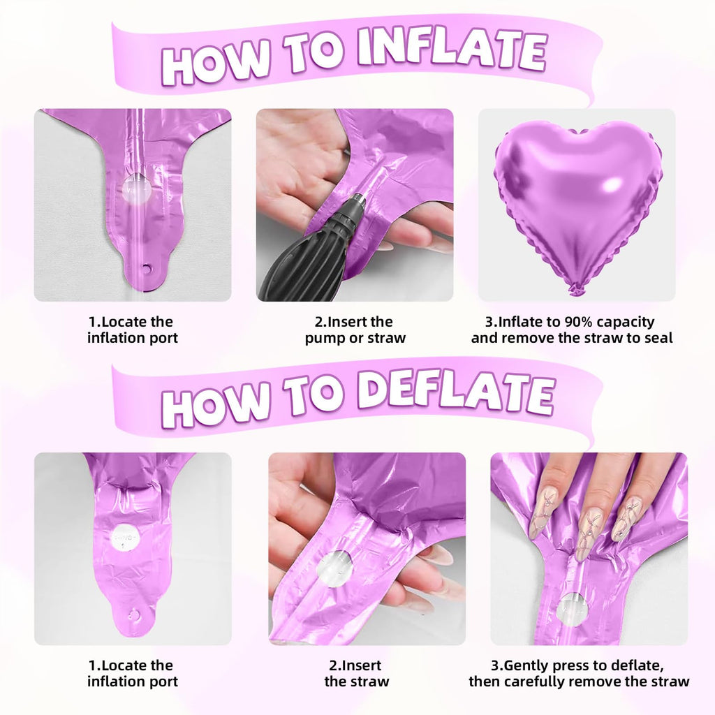 FEYG Pink Purple Heart Foil Balloons – 15 Pack, 18-Inch Heart Decor for Valentine’s Day, Weddings & Parties