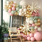 FEYG Sage Green Pink Balloon Arch Kit – Gold Confetti & Star Balloons for Safari, Bridal Showers, Birthday Parties