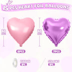 FEYG Pink Purple Heart Foil Balloons – 15 Pack, 18-Inch Heart Decor for Valentine’s Day, Weddings & Parties