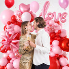 FEYG Valentine's Day Balloon Arch Kit – 121 Pcs Red & Pink Garland with Heart and Star Foil Balloons