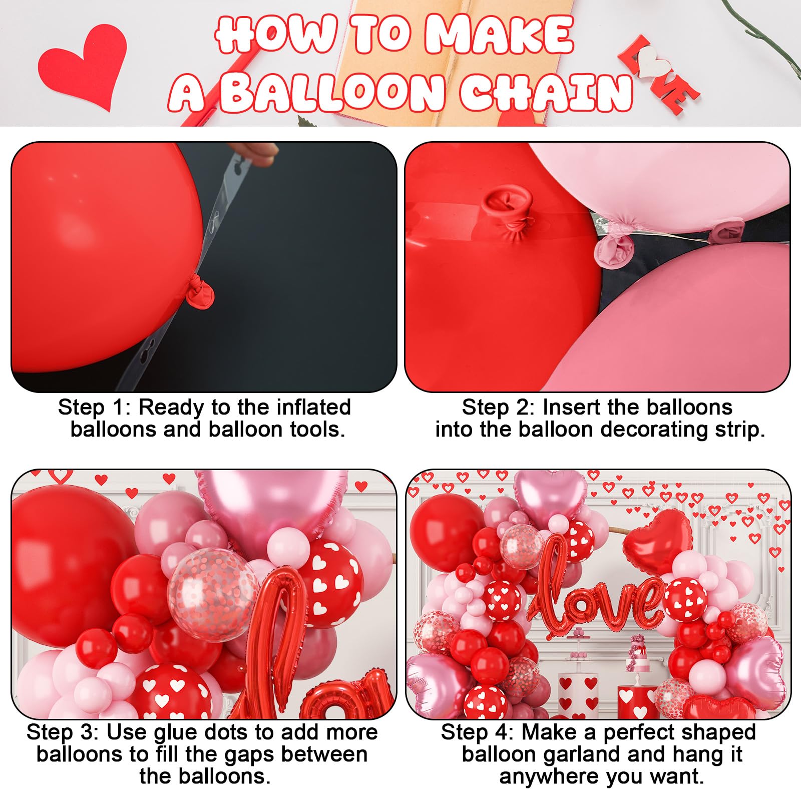 FEYG Valentine's Day Balloon Arch Kit — 121 PCS Pink & Red Balloons
