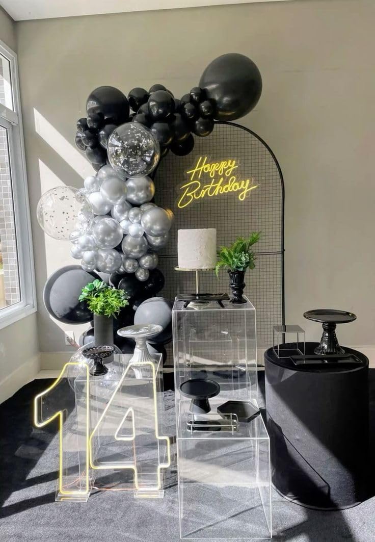 FEYG Black and Silver Balloons 12 Inch – 30pcs Metallic Confetti for Graduation and Birthday Parties