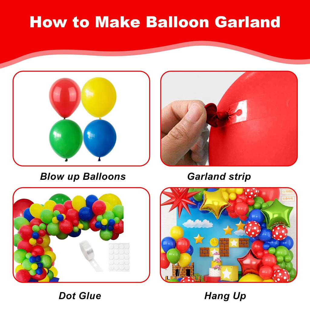 FEYG Red Blue Green Yellow Balloon Kit – 3 Star Balloons for Game-Themed Birthday Parties