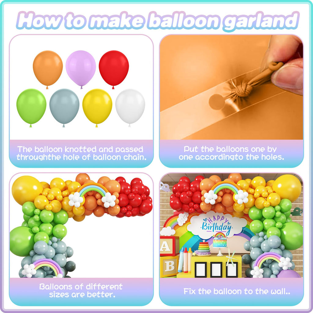 FEYG Multicolor Boho Rainbow Balloon Arch Garland Kit – Kids Party Decor