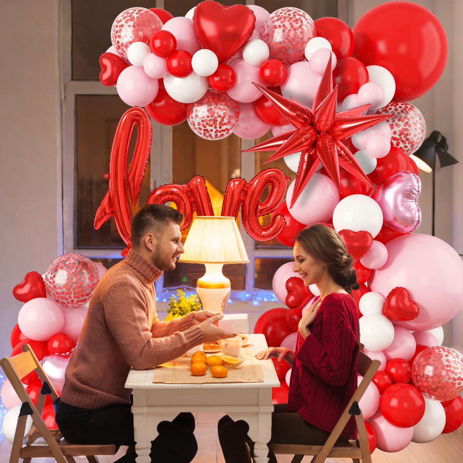 FEYG Valentines Day Balloon Arch Kit | 121 Pcs Red Pink White Garland with Heart & Love Foil Balloons