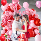 FEYG Valentine's Day Balloon Arch Kit – 121 Pcs Red & Pink Garland with Heart and Star Foil Balloons