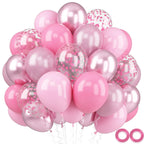 FEYG Metallic Chrome Pink 52 PCS 12 Inch Latex Balloons with Pink Confetti – Cherry Blossom, Pearl, Maca