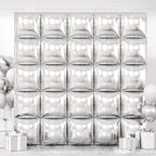 FEYG Metallic Silver Double-Sided Square Foil Balloons Wall Kit – 25x19in Backdrop for Weddings, Parties, and Celebrations