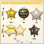 FEYG 18-Inch Black and Gold Happy New Year Balloons – Large Foil Balloons for 2026 Eve Party Decor