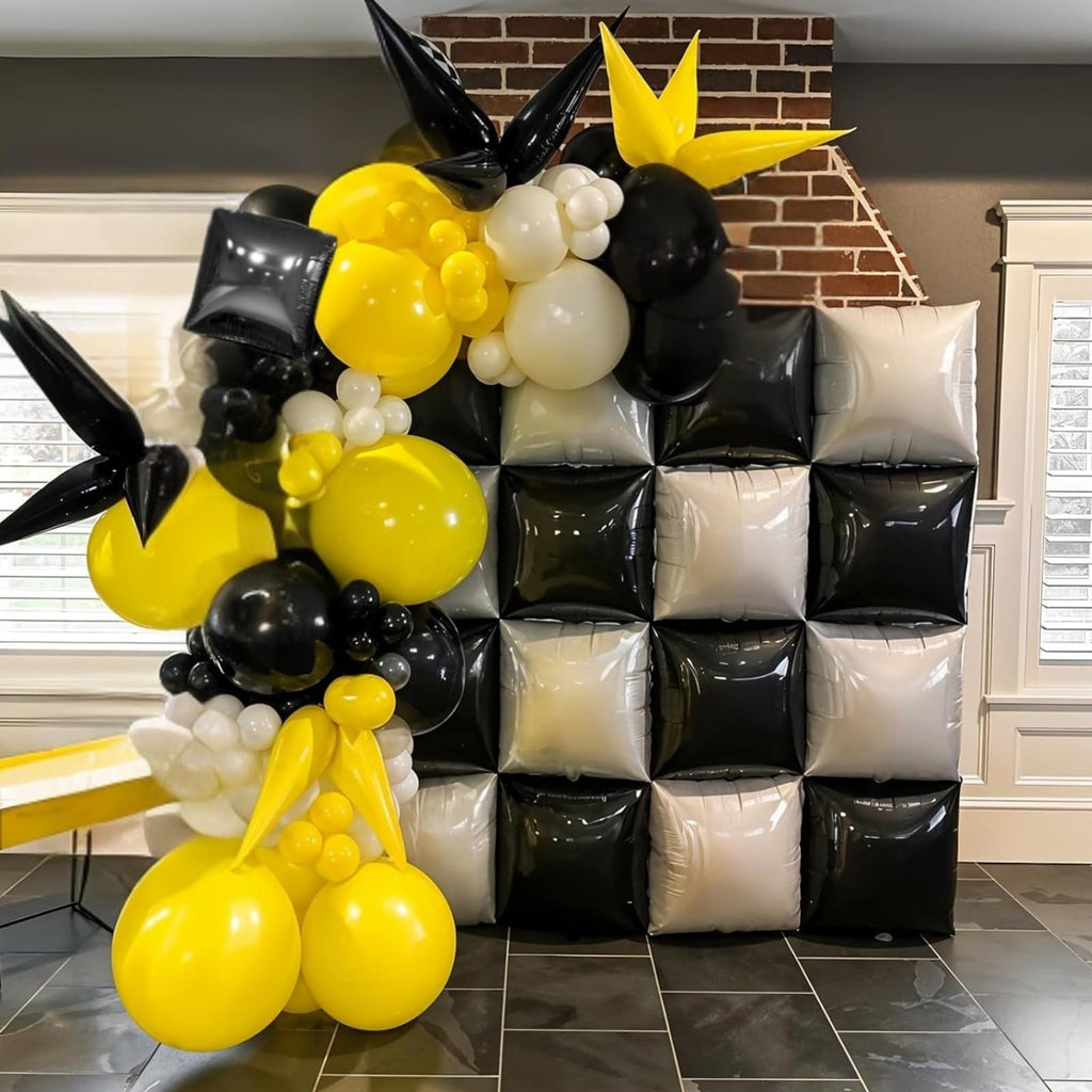 FEYG Black & Pearl White Double-Sided Square Foil Balloon Wall Kit, 19-Inch – Wedding & Party Backdrop