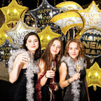 FEYG 18-Inch Black and Gold Happy New Year Balloons – Large Foil Balloons for 2026 Eve Party Decor