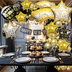 FEYG 18-Inch Black and Gold Happy New Year Balloons – Large Foil Balloons for 2026 Eve Party Decor