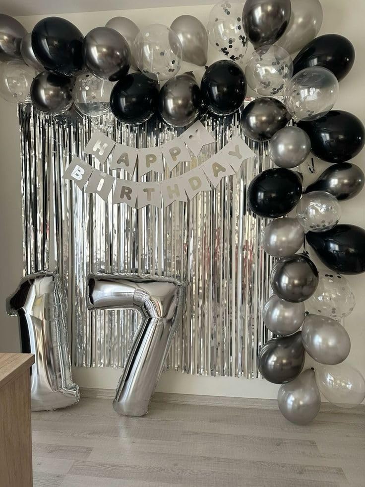 FEYG Black and Silver Balloons 12 Inch – 30pcs Metallic Confetti for Graduation and Birthday Parties