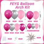 FEYG Pink & Silver Balloon Arch Kit – 120pcs Pastel Pink, Hot Pink & Silver 4D Star Balloons
