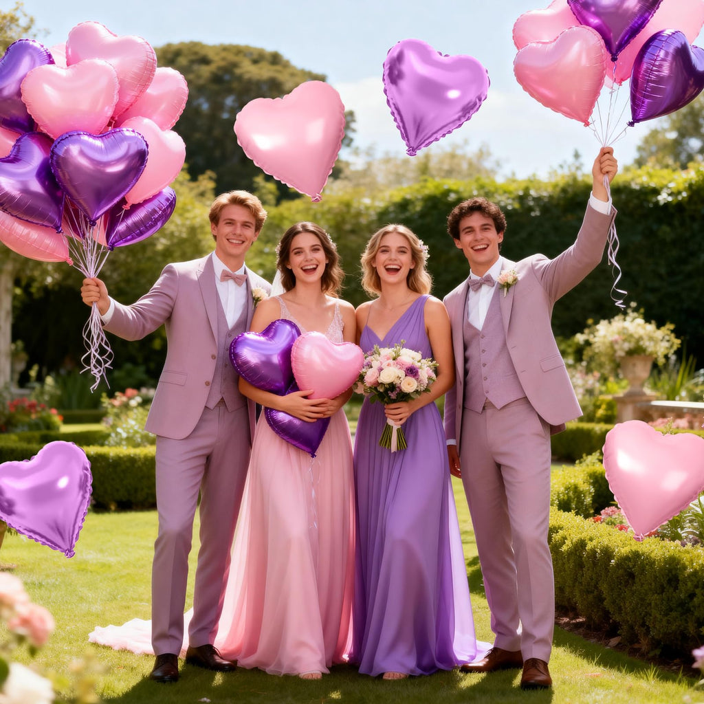 FEYG Pink Purple Heart Foil Balloons – 15 Pack, 18-Inch Heart Decor for Valentine’s Day, Weddings & Parties