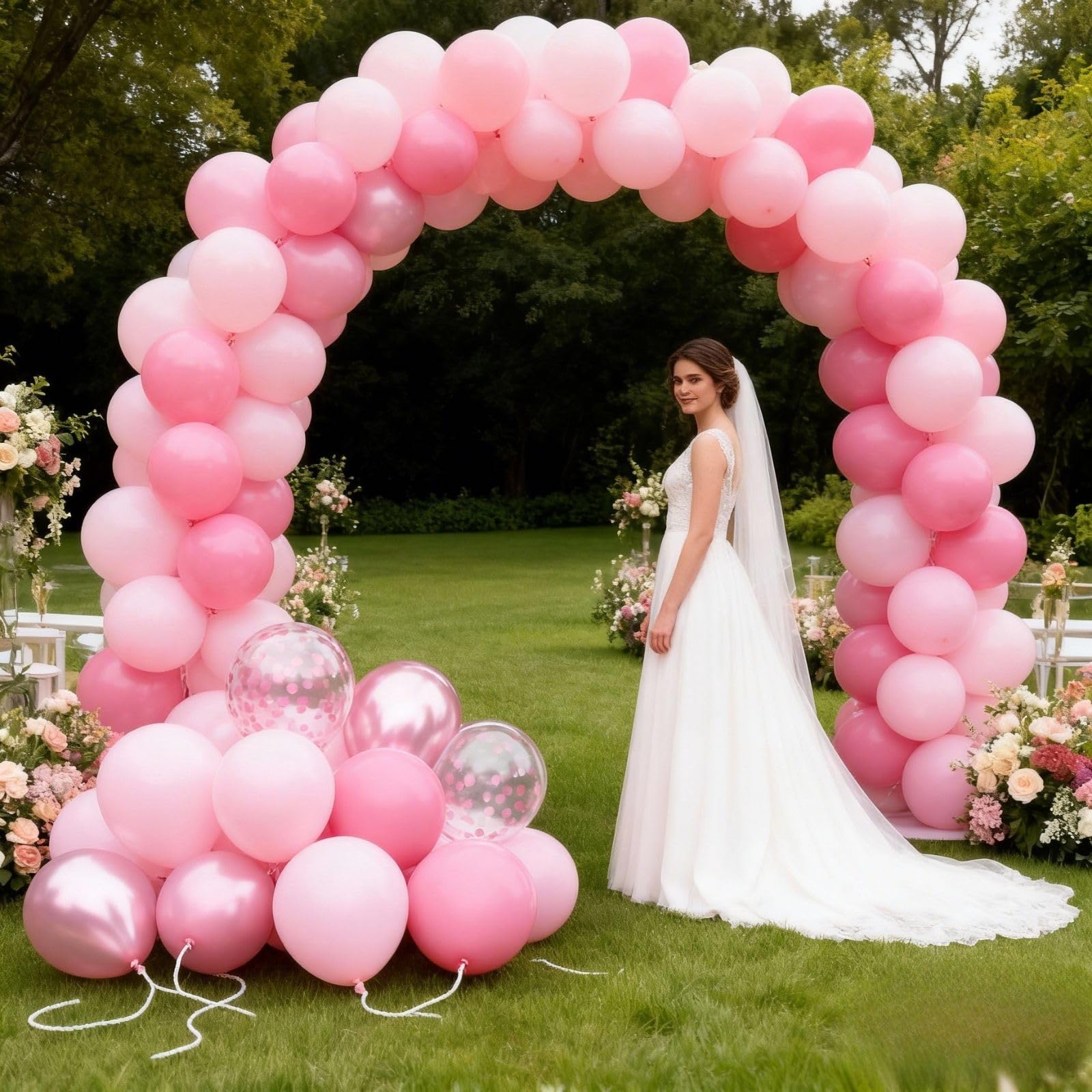 FEYG Metallic Chrome Pink 52 PCS 12 Inch Latex Balloons with Pink Confetti – Cherry Blossom, Pearl, Maca