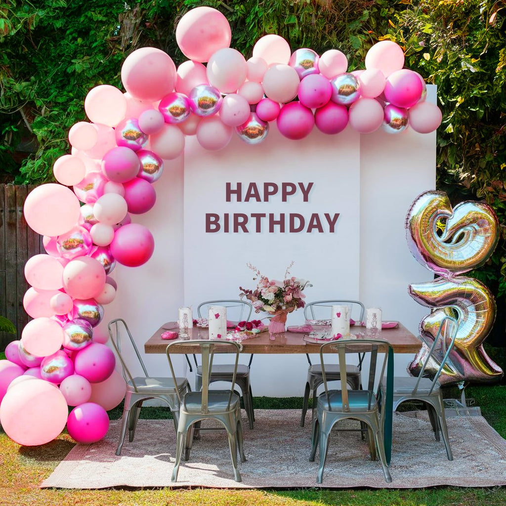 FEYG Pink & Silver Balloon Arch Kit – 120pcs Pastel Pink, Hot Pink & Silver 4D Star Balloons