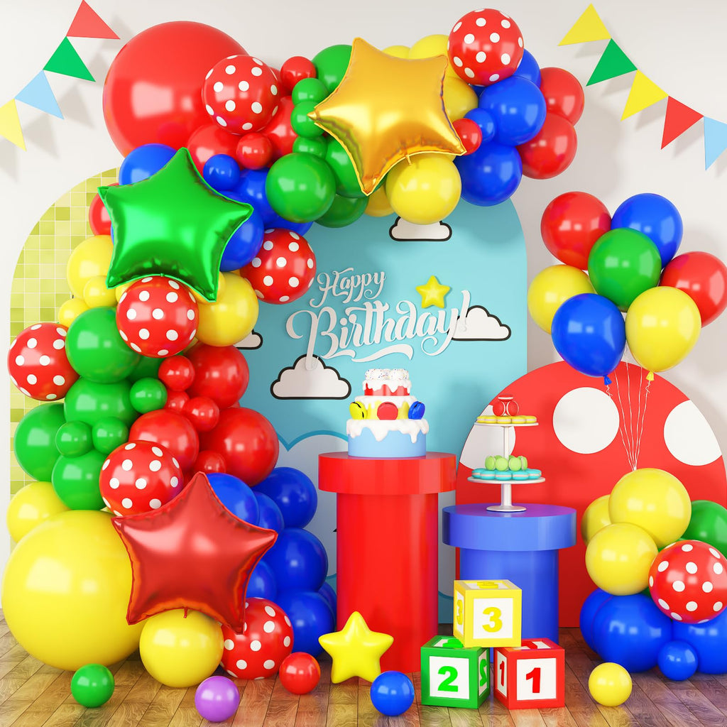 FEYG Red Blue Green Yellow Balloon Kit – 3 Star Balloons for Game-Themed Birthday Parties