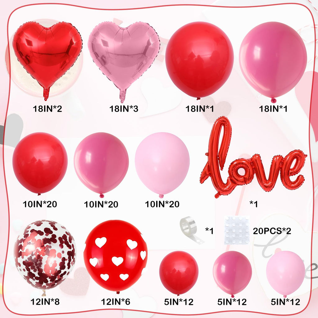 FEYG Valentine's Day Balloon Arch Kit — 121 PCS Pink & Red Balloons