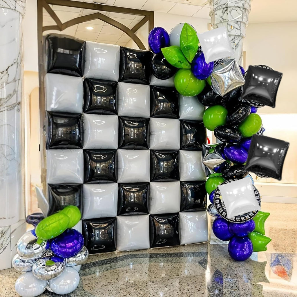 FEYG Black & Pearl White Double-Sided Square Foil Balloon Wall Kit, 19-Inch – Wedding & Party Backdrop