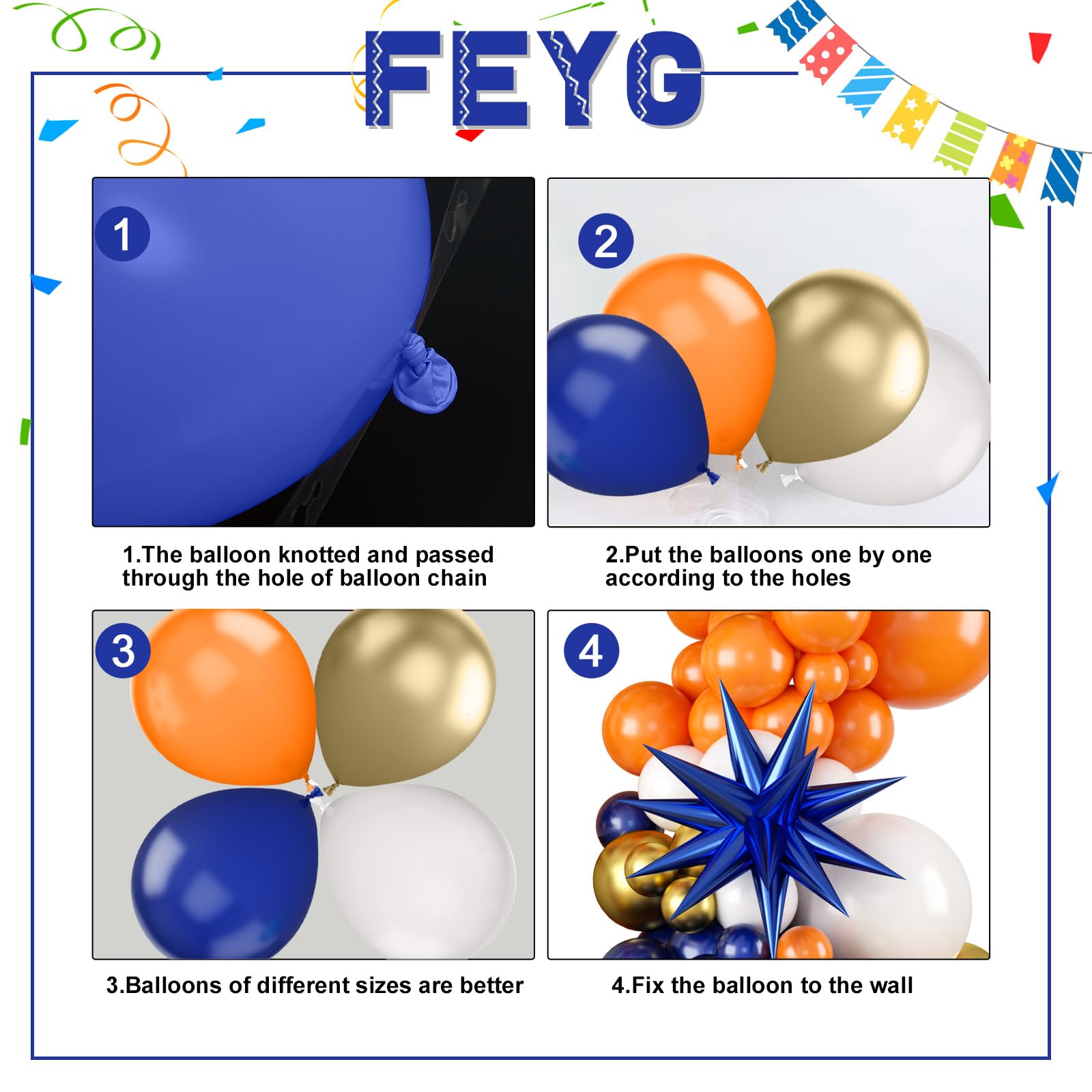 FEYG Orange & Blue Balloon Arch Kit – 120 Balloons for Graduation 2025 & Thanksgiving